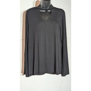 Apt 9 Black Mock Neck Bell Long Sleeve Top Keyhole Cutout Flare Hem Medium